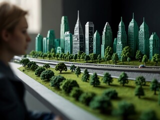 Miniature green city model.