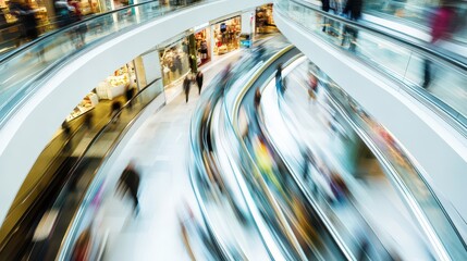 Wall Mural - People customer transport on escalator at urban shopping mall, Department store business, financial economy,city life, tourist traveler lifestyle,Motion blur,copy space.