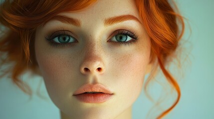 Wall Mural - Close-up Portrait of a Woman with Red Hair and Green Eyes