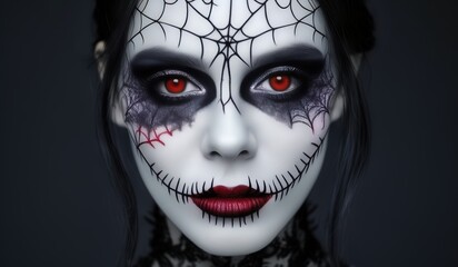 halloween make up. portrait of a woman with creative make up halloween. spooky make up. spider halloween make up
