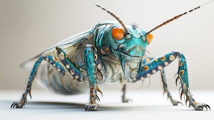 Wall Mural - close-up of a blue and green insect with orange eyes