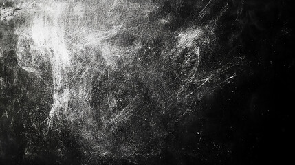 Abstract Textured Black Background with White Dusty Scratches and Grunge Marks 