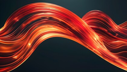 Dynamic Abstract Red and Orange Metallic Wave Design on Dark Background