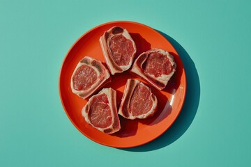 Wall Mural - Raw Lamb Chops on an Orange Plate