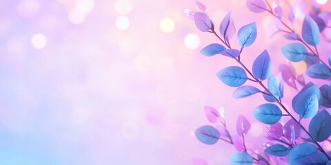 Blue purple tree branch on purple bokeh light background