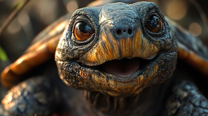 Poster - Close Up Portrait of a Turtle with Open Mouth