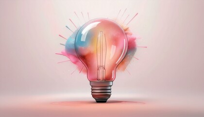 Colorful light bulb with splash design on a subtle background.