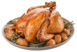 © YuDee - Roasted turkey on a plate, isolated on a transparent background.
