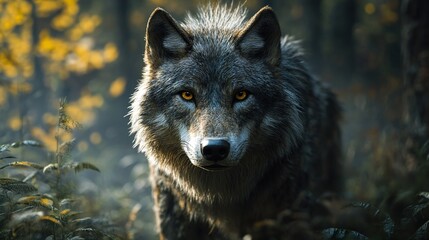 Sticker - Intense Look of a Wolf in the Forest - Wildlife Photography