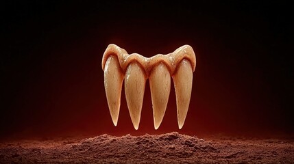 Iconic set of vampire fangs on a dark background, showcasing fear and mystery.