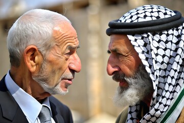 a Jew conducts an intense dialogue with a Palestinian, looking him in the eye