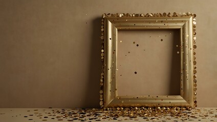 Warm festival confetti frame in gold and brown on a tan background, evoking gratitude.