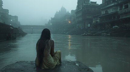 Canvas Print - Serene River View in India: A Moment of Tranquility