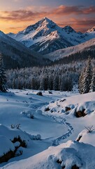 Wall Mural - Winter mountain scenery wallpaper.