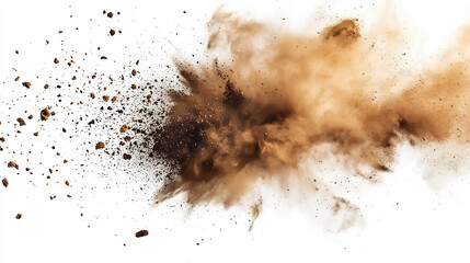 Dry soil explosion isolated on white background.Abstract dust explosion on white background