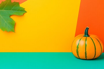 Canvas Print - Minimalist Pumpkin Art on Colorful Geometric Background – Modern Fall School Design