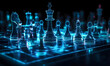 © Monirknn - A futuristic AI-driven concept, with holographic chess pieces in a dark scene, representing optimal strategy, artificial intelligence, and the blending of human and machine, generative ai