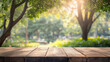 © World War III - Blank wooden table on green summer park background banner