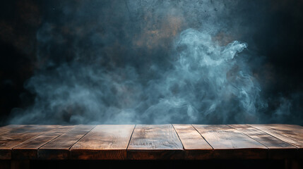 Wall Mural - Wooden Table with Smoky Background
