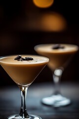 Canvas Print - Two Glasses of Coffee Liqueur with Coffee Beans on Top.