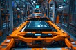 © PUTTER-ART - Electric vehicle battery assembly line, advanced automation, orange machinery, high-tech production environment