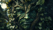 © Thiago - Green man face in entwined forest setting - an entwined face of a green man merges with the lush foliage, symbolizing nature's spirit and connection. Tree Ent. Illustration