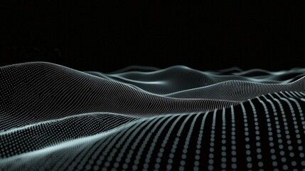 Fototapete - A digital background with cybernetic particles, plexus geometric effect, big data with compounds, a musical wave of particles, low poly mesh, flow, and wave. 3D rendering.