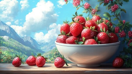 Bowl of Fresh Strawberries on Minimalist Background for Healthy Living and Culinary Use