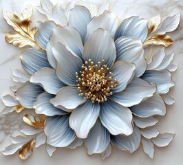 Poster - Light blue flower isolated on white background with clipping path. Closeup. Big shaggy flower for design. Dahlia.