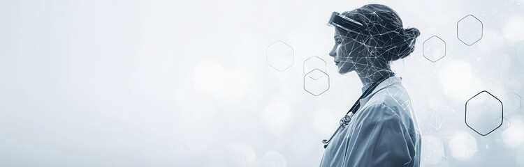 Aufkleber - A healthcare and medical doctor working with a professional team of physicians, nursing assistants, and laboratory research and development figures. A medical technology service helps people with