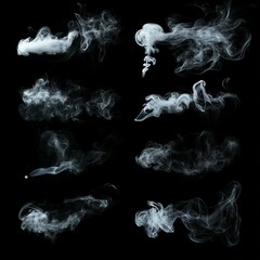 Poster - Cloudiness, mist or smog background with white fog or smoke isolated on black.