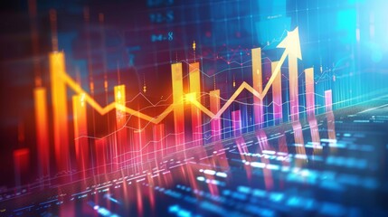 Fototapete - 4K Business Growth And Success Arrow Infographics/ Animation showing rising arrows and bars symbolizing growth and success, plus glitches and noises