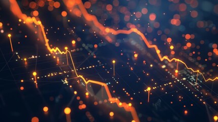 Poster - Animation of the growth of a graph and success arrow of a currency rate or income. Economic infographics with global data statistics. Motion background with changing dots on the curve.
