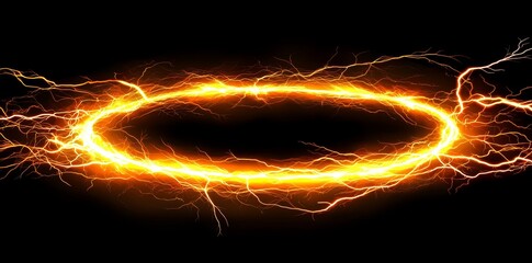Aufkleber - The plasma glows electric yellow hologram isolated on transparent, with lightning round frames overlayed on black