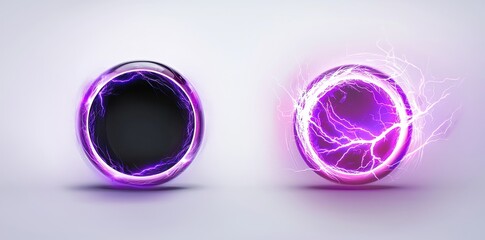Aufkleber - An electric green lightning round frame with a plasma portal on a transparent overlay or black background.