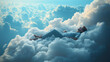 © Cool_Man - A man is peacefully sleeping on top of a fluffy cloud in a bright blue sky. The serene, dreamlike atmosphere provides ample copy space