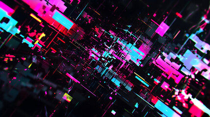 Wall Mural - a colorful, pixelated image of a cityscape with neon lights