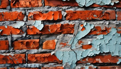 Wall Mural - Aging Red Brick Wall Revealing History Through Peeling Paint and Weathered Texture