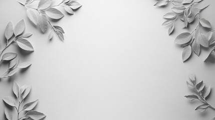 Wall Mural - Elegant monochrome background featuring delicate leaves, perfect for showcasing artistic designs or nature-inspired themes.