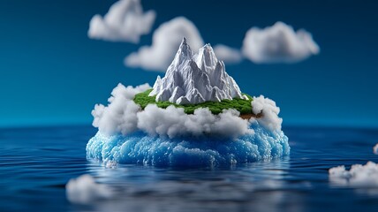 Wall Mural - Fantasy Island with Mountains and Clouds Above Water