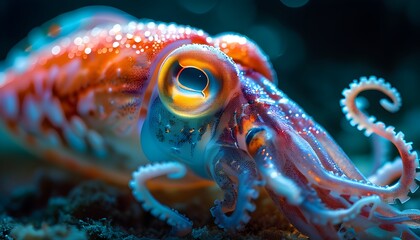 Bioluminescent Squid in Stunning Macro: A Captivating Underwater Exploration for Marine Conservation and Inspiring Desktop Wallpaper