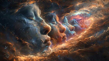 Wall Mural - Cosmic Faces in a Nebula of Dreams and Visions