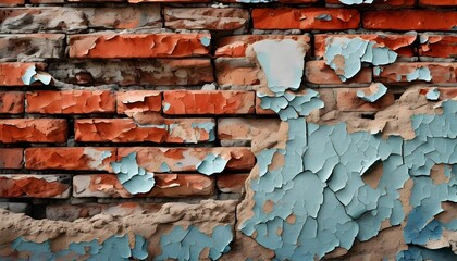 Wall Mural - Aging Red Brick Wall Revealing History Through Peeling Paint and Weathered Texture