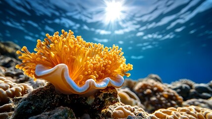 Sticker - Vibrant Coral Underwater Scene with Sunlight