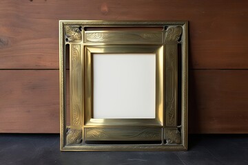 Antique Square Brass Frame with Decorative Art Deco Border for Print Display