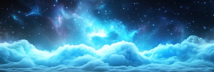 Wall Mural - glowing fluffy cloud with blue and purple color dark outer space background