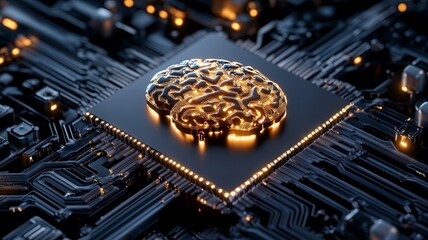 Wall Mural - Golden Brain Design on Circuit Board Surface