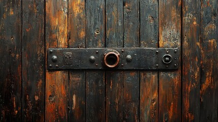 Wall Mural - Weathered Wooden Door with Metal Hardware