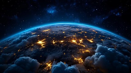 Wall Mural - Stunning Earth View from Space at Night with Clouds