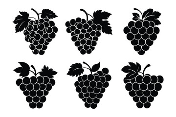 Wall Mural - vector clip art style grape silhouette bundle set with white background